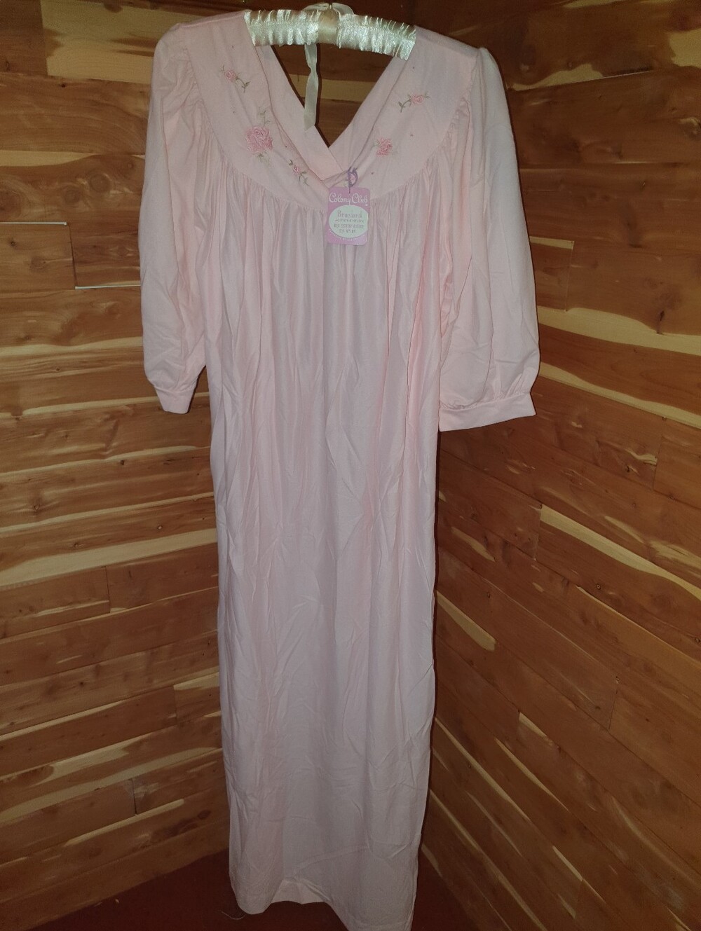 Vintage Colony Club Classic Pink Long Nightgown - Embroidered Yoke